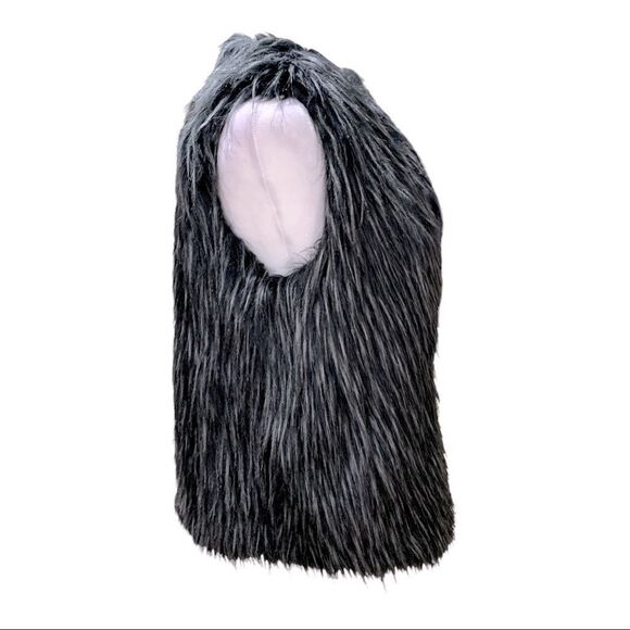 𝅺GRAY & Black Faux Fur Vest One Hook/Eye Closure Sz L - Picture 9 of 12